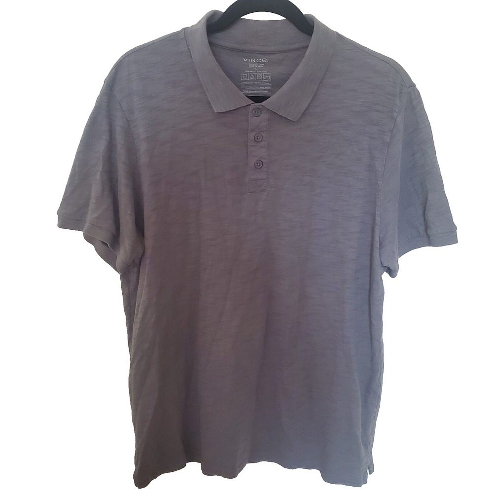 Vince Mens Grey Blue 100% Cotton Slub Jersey Short Sleeve Polo Shirt Large